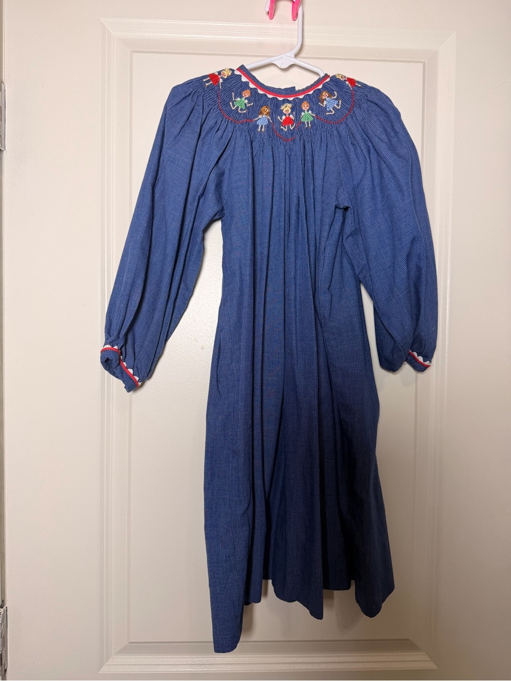 Girls Blue Smocked Dress with Embroidered Detail no size but fits like 5t